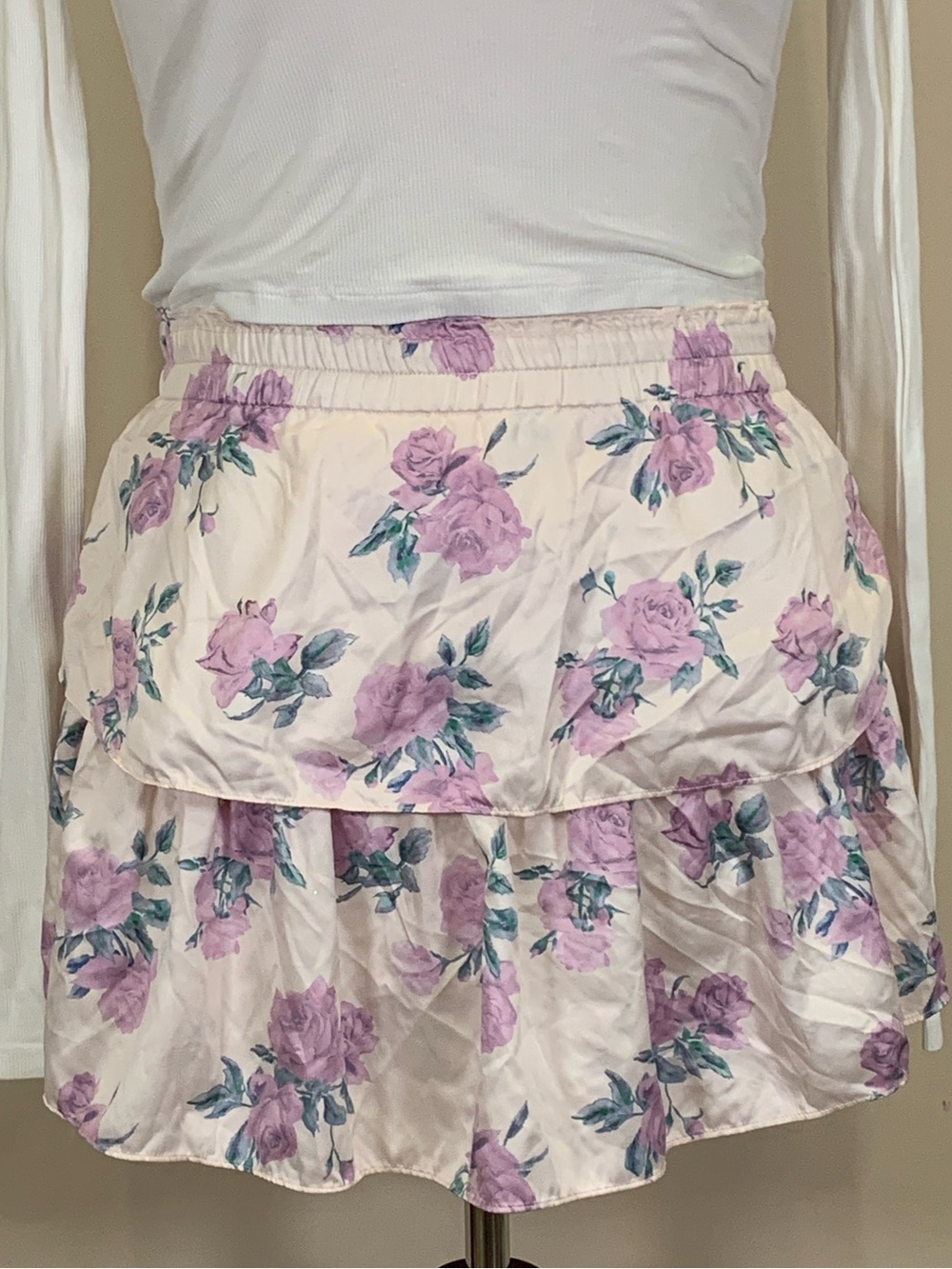 LoveShackFancy Purple Floral Tiered Ruffle Mini Skirt